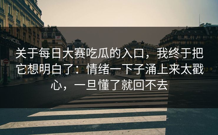 关于每日大赛吃瓜的入口,我终于把它想明白了:情绪一下子涌上来太戳心,一旦懂了就回不去